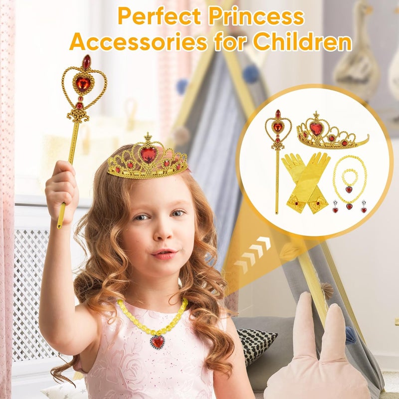 jayuwe 6 PCS Princess Dress Up Jewelry Set, Princess Crown Wand Gloves Necklace Earrings Bracelet for Girls Gifts Accessories - Image 3